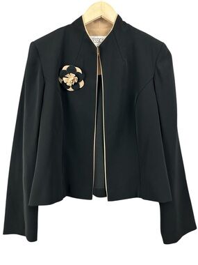 Jessica Vintage Cropped Blazer with Flower Brooch Open Front Size 10